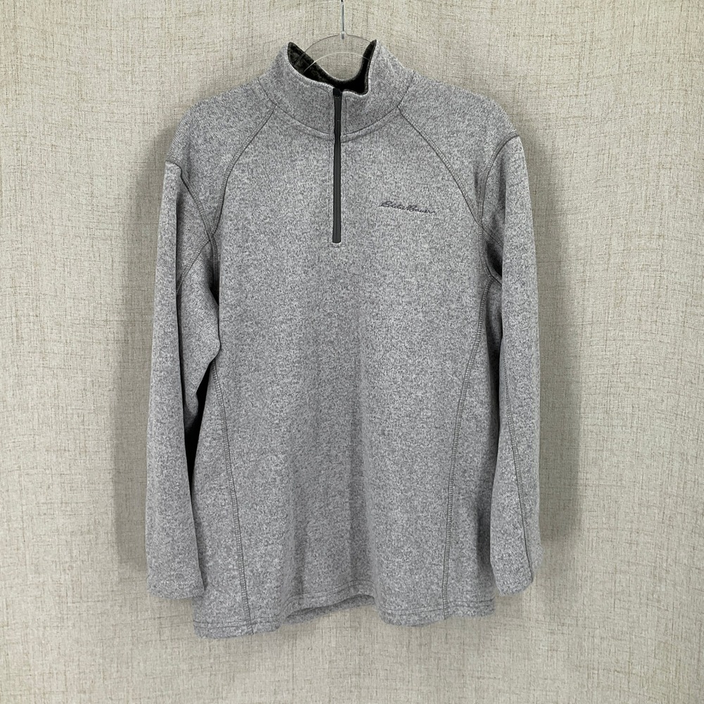 Eddie Bauer Quarter Zip Pullover Mens L Gray Sweater Fleece Classic Minimalist